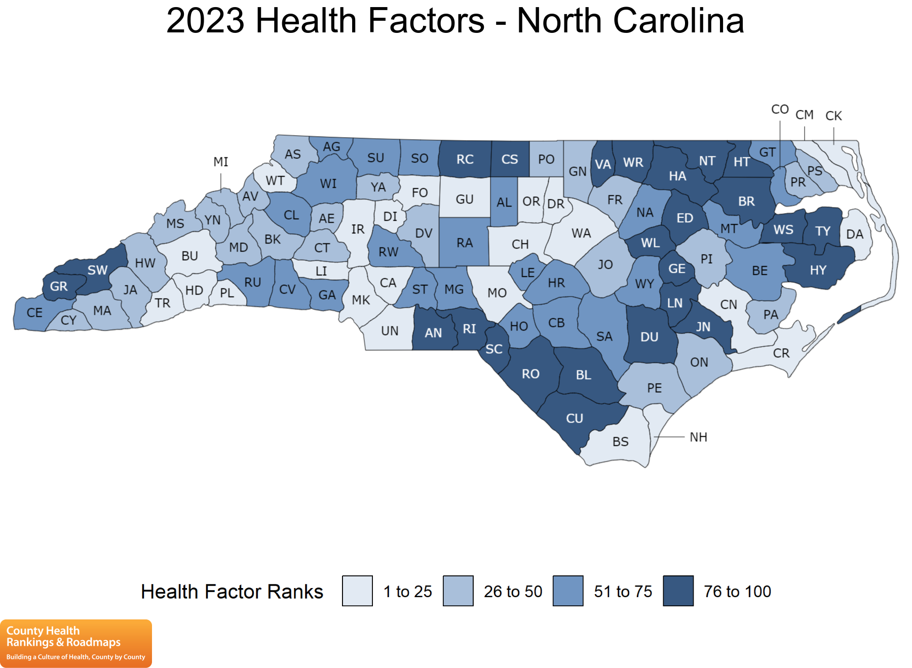 State Of NC Health NcIMPACT Initiative 2023 North Carolina Health Factor Map